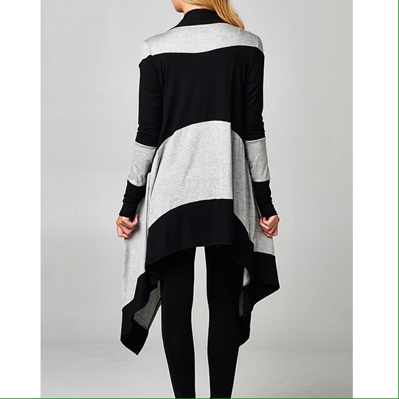 Black and Heather Grey Striped Cardigan - Picture 3 of 3